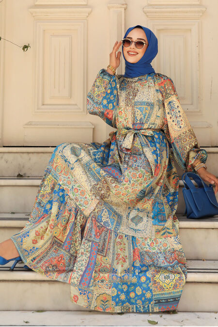 İndigo Blue Hijab Dress 23155IM